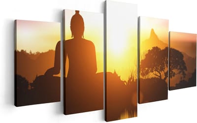Artaza Canvas Schilderij Vijfluik Silhouet Van Boeddha Beeld Met Zonsondergang - 100x50 - Foto Op Canvas - Canvas Print