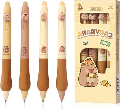Set van 4 Schattige Erasable Retractable Pennen met Kawaii Design, 0.5mm Rollerball voor School en Cadeaus