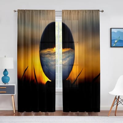 Glazen Bol Kerstboom Nieuwjaar Tule Gordijnen voor Woonkamer Slaapkamer Decoratie Voile Valletje Transparante Gordijnen Keuken Gordijnen 1 PCS W100XH250cm&Grommet Top