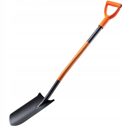 KADAX Drainagespade met D-handgreep, schep van staal, puntige schep met steel, tuinspade voor het graven van gaten en drainageschep, spade (121 cm, zwart/oranje)