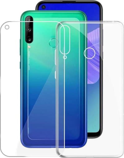 Hoesje Geschikt voor: Huawei P40 Lite - Soft TPU Siliconen Case & 2X Tempered Glas Combi - Transparant