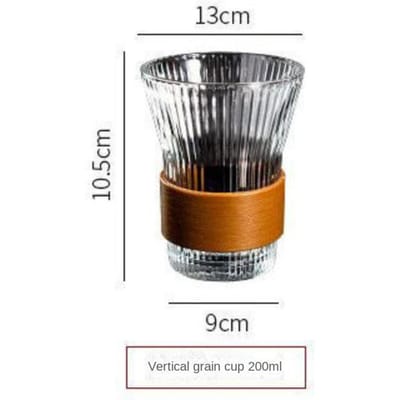 Glazen Koffiekopjes Japanse Stijl Theekopje Met Bekerhoes Wijnglazen Eenvoudige Gestreepte Mokken Bier Melk Sap Koudwaterbeker 200ml gray