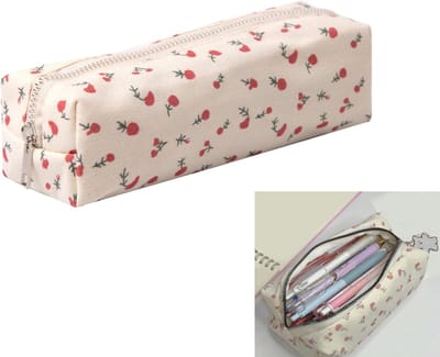 KZQ Schattige pennenzak esthetisch witte bloemenprint voor studenten potlood etui opbergtas voor pennen munten en make-up kantoororganizer voor kinderen tieners school