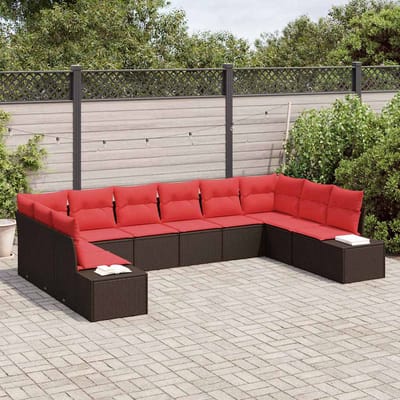 vidaXL - Tuinbank - Set - 10 - st - 9-Aantal - zitplaatsen - Bruin - en - Rood