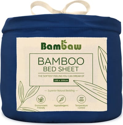 Bambaw Luxe Bamboe Hoeslaken 160x200cm – Ultra ademende stof – Hypoallergeen – Beddengoed – Blauw marine
