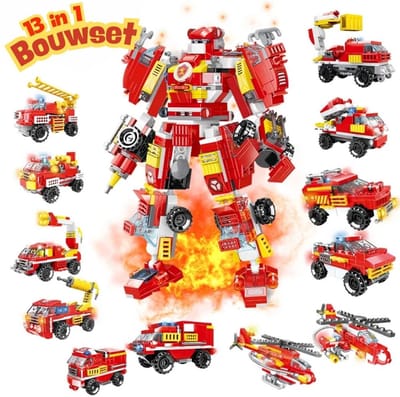 Woma C0651 Brandweer Auto Robot 1 3 in 1 bouwset | City mecha transformers | Ideas expert modelbouw | Classic Icons Creator speelgoed technisch bouwpakket voor kinderen & volwassenen | Geschikt voor Lego | Bouwdoos met 591 bouwstenen