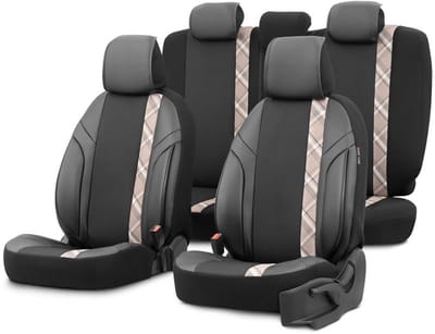 Autostoelhoezenset Horizon zwart-beige (complete set)