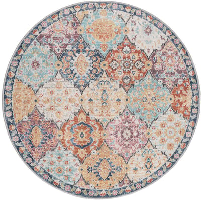 Mia’s Teppiche Bliss – Indoor & Outdoor vloerkleed, weerbestendig & onderhoudsvriendelijk, patchwork met oosters motief in multicolor, 120 cm round