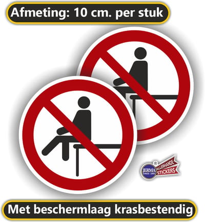Jerma - Niet op gaan zitten – Sticker - set 2 st - Ø 10 cm - Krasbestendig - Zelfklevend - Vinyl