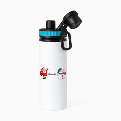 Hacebo® - Kerst sneeuwpop en kerstman met eigen naam waterfles met draaidop blauw - Kerstmis - Kerst beker - winter - kerst - christmas - kerst cadeau - water fles - 850ML
