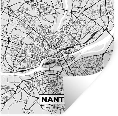 Muurstickers - Sticker Folie - Kaart - Stadskaart - Nantes - Plattegrond - Frankrijk - 100x100 cm - Plakfolie - Muurstickers Kinderkamer - Zelfklevend Behang XXL - Zelfklevend behangpapier - Stickerfolie