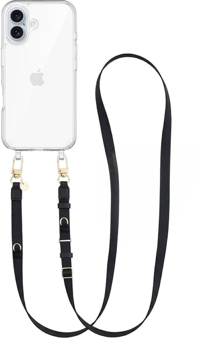 xoxo Wildhearts siliconen hoesje - Geschikt voor iPhone 17 hoesje - Lanyard Strap (Black) - Transparant telefoonhoesje - Hoesje met koord - stevig telefoonkoord - lang koord - Zwart