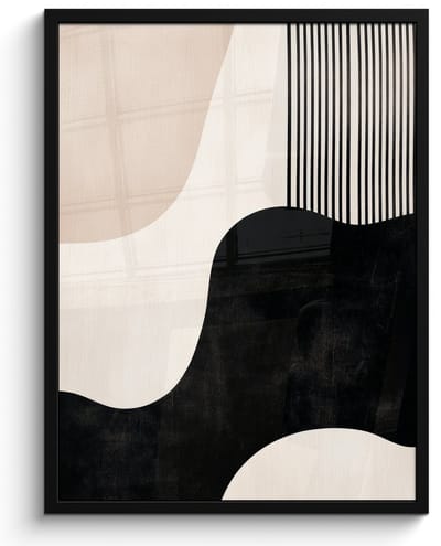 Poster in lijst - Fotolijst 50x70 cm - Posters - Abstract - Japandi - Beige - Modern - Posterlijst zwart - Decoratie - Wanddecoratie woonkamer - Muurdecoratie slaapkamer