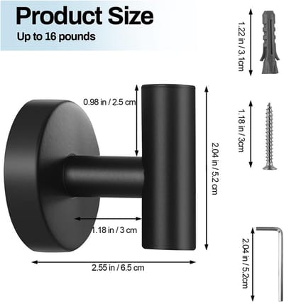 Badkamer handdoekhaak, 6 stuks wandgemonteerde handdoekrek, matte wand badjashaak, roestvrijstalen zware deurhaak handdoekhaak, geschikt voor keuken, slaapkamer, hotel, zwembad, jassen, zwart