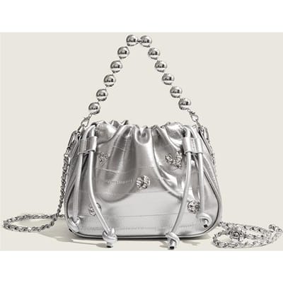 Zomer Zilver Handgewikkelde Plooi Bucket Bag voor Dames Nieuwe Diamant Ketting Crossbody Tas Niche Wolk Tas gray