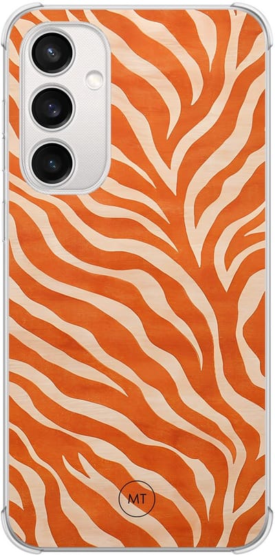 Hoesje (shockproof) geschikt voor Samsung Galaxy S23 FE - Zebra oranje - Extra sterke case - TPU/polycarbonaat - Print - Oranje, Transparant