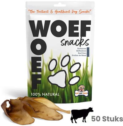 Woef Woef Snacks Hondensnacks Buffeloren 50 stuks - Kauwsnacks Gedroogd vlees Rund Alle honden vanaf 8kg Geen toevoegingen