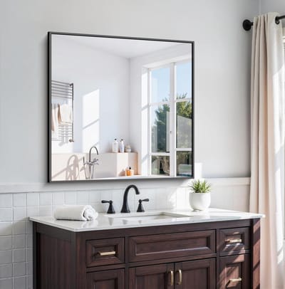 Grote Zwarte Wandspiegel 90x90 cm Rechthoekig met Aluminium Frame voor Badkamer, Slaapkamer en Woonkamer