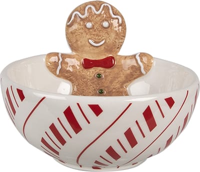 Clayre & Eef Decoratie schaal 250 ml Wit Rood Keramiek Gingerbread man