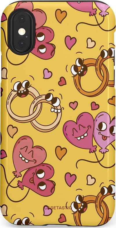 Casetastic Hoesje Geschikt voor Apple iPhone X/Xs - Stijlvolle Beschermende Duo-layer Case - Gele Hartenpret