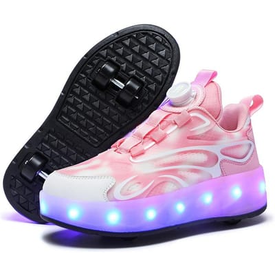 Schoenen op wielen, Dubbele wielen skates, Heren- en kinderschoenen met wieltjes, LED-lichtschoenen 38 pink