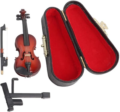 Dailygoods- Viool Miniatuurmodel - Hoogwaardig Hout - Vioolkoffer - Poppenhuisaccessoires - Muziekinstrument Decor - Realistisch Ontwerp - Miniatuurviool