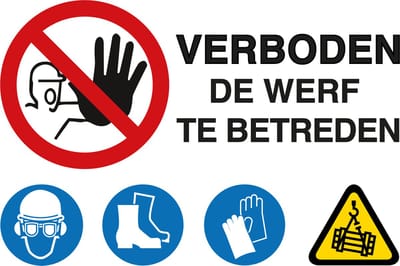 Werfbord 70x50cm NL Verboden op de werf te komen veiligheidspictogrammen - Set van 2 werfborden