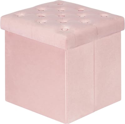 Roze fluwelen kruk opbergdoos deksel stoffen opbergruimte - decoratieve woonkamer voetenbank - 40x40x40 cm