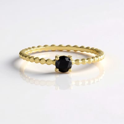 Cavill - Elegante 925 Sterling Zilveren Ring met 0,27 ct Zwarte Afrikaanse Diamant - Ronde Briljant Slijpsel - Verguld