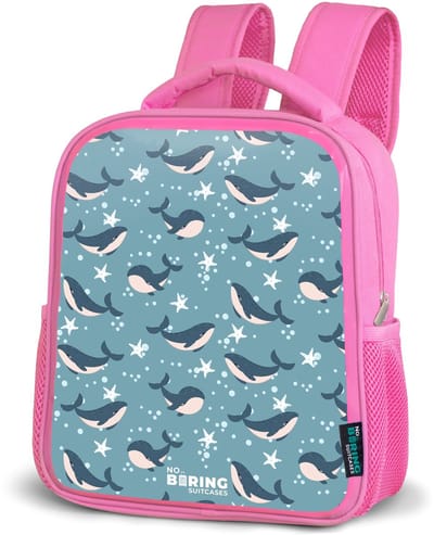 NoBoringSuitcases.com® - Rugzak roze - Schooltas meisjes - Donkerblauw walvissenpatroon met zeesterren - Kinder rugtas meisje - Boekentas kind - Kinderrugzak voor school - Schoolrugzak