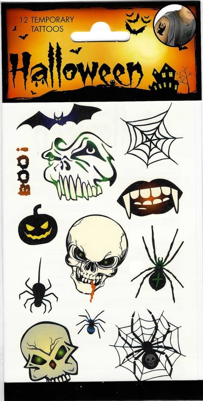 Halloween Tattoos nr. 2/B - Tijdelijke Tattoo - Plak Tattoos - Nep Tattoo - Fake Tattoo – Volwassenen en Kinderen - 1 Vel met 12 tattoos