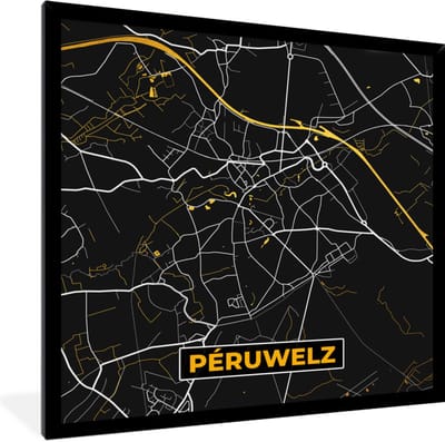 Fotolijst incl. Poster - Péruwelz - Kaart - Plattegrond - Goud - Stadskaart - 40x40 cm - Posterlijst