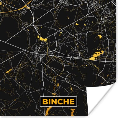 Poster Plattegrond - Goud - Binche - Kaart - Stadskaart - 100x100 cm XXL