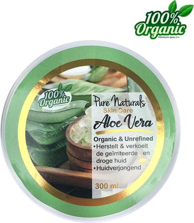 Aloë Vera gel 300 ml - 100% puur - Biologisch - Voor de verbranden huid - Kalmerende Gel bij Roodheid en huidirritatie - Bij luier uitslag - Geschikt voor de baby huid -  Pure Naturals