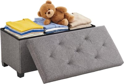 Opvouwbare Opbergbank Met Poten 76×38×38 cm Grijs – 88L Opbergkist Zitbank – Belastbaar 150 kg – Opbergbank Met Voeten