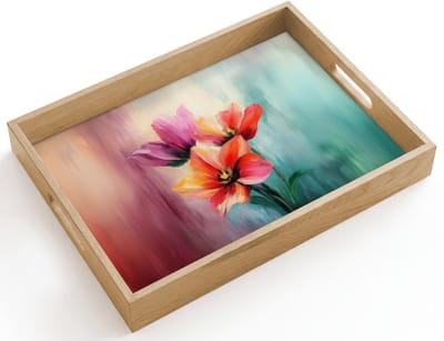 Dienblad hout 40x30 cm - Schootdienblad - Tulpen - Lichtreflecties - Kleurverloop - Borrelplank rechthoek - Plateau dienbladen