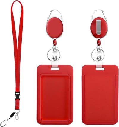ID Badge Houder - Kaarthouder Lanyard - Veilig Identificeren - Intrekbare Clip - 53 x 1.5 cm - Rood