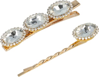 Haarsoires Haarspeld Duckklem en Schuifspeldje 5,5cm – Facet Stenen – Zilver – Set van 2 - Sterke Haarclip voor Styling & Dagelijks Gebruik - Hair Clip - Decoratieve Haaraccessoire