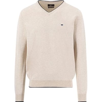 Fynch-Hatton Trui Solid Color V-Neck Subtle Tipping Superfine Cotton New Off White / male