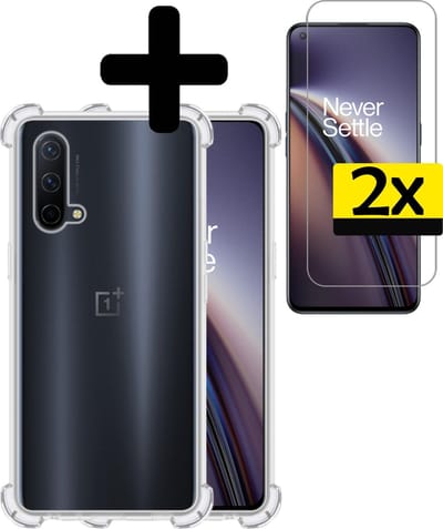 Hoesje - Met Screenprotector - 2 Stuks - Geschikt voor OnePlus Nord CE - Sterk & Shockproof - Siliconen Case - Back Cover - Telefoon Hoes - Shock Proof - Telefoonhoesjes - Transparant