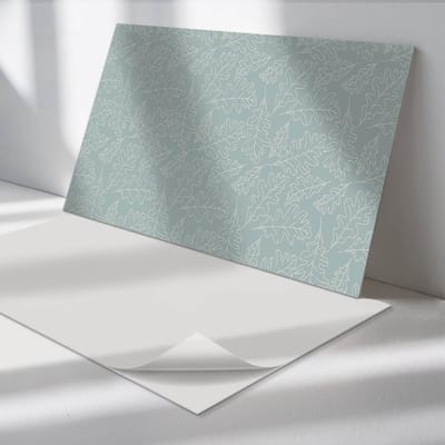 Wallfluent Vinyl Wandpaneel - Bladeren op een delicate achtergrond PVC Muurpaneel - 100 cm x 50 cm - Turkoois PVC wandpaneel - 1 stuk - Rechthoekig Wandbekleding Vinyl - Bloemen Wandpaneel - Zelfklevende Wandbekleding - Wandpaneel Keuken en Badkamer