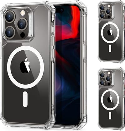 ESR Air Armor HaloLock Hoesje Geschikt voor Apple iPhone 15 Pro Max - Compatibel met MagSafe en HaloLock - Back Cover met Magneet - Militaire Bescherming - Transparant