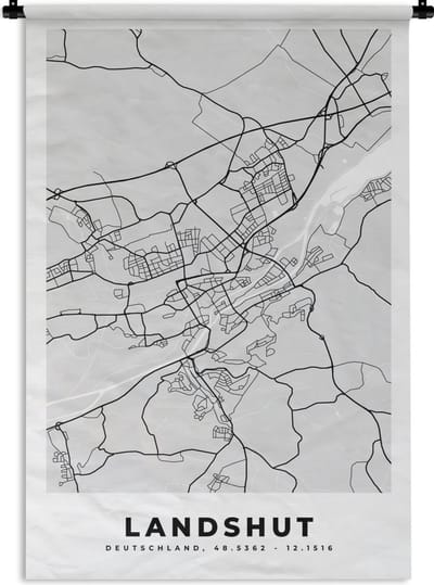 Wandkleed - Wanddoek - Duitsland - Plattegrond - Landshut - Kaart - Stadskaart - 120x180 cm - Wandtapijt