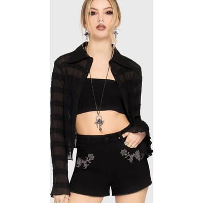 Killstar - Gothic Shorts - Gaia Adorned - Embroidered Shorts - XS tot XXL - voor Vrouwen - zwart