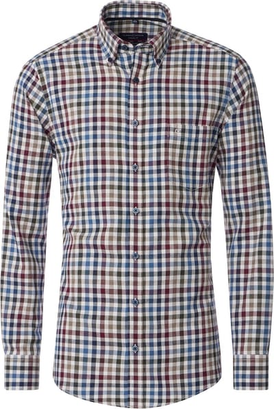 CASA MODA Sport casual fit overhemd - flanel - rood geruit - Strijkvriendelijk - Boordmaat: 47 - 48