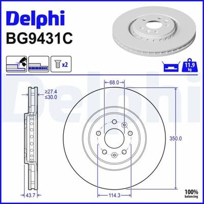 Remschijf DELPHI BG9431C, 1 stuk