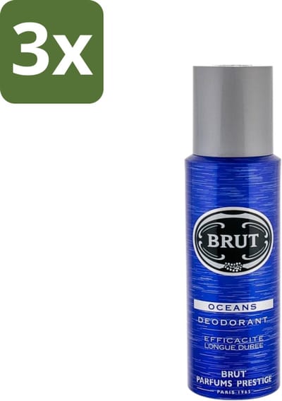 3 x Brut - Deodorant - Spray - Oceans - Fris & maritiem aroma - 200ml - Deodorant Spray - Fris Aroma - Maritiem Aroma - Aquatisch Aroma - Zweetbestendig