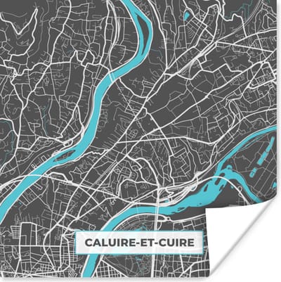 Poster Plattegrond - Caluire-et-Cuire - Frankrijk - Stadskaart - Kaart - 100x100 cm XXL