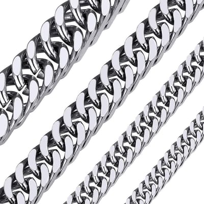 Cuban Chain for Men and Women 5mm 7mm 10mm 13mm Stainless Steel Miami Curb Link Chain 18 to 30 inches, Metal, No Gemstone