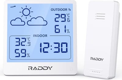 Weerstation Draasloos Binnen/Buiten - Weerstation - Wit - Draadloze Temperatuur- en Vochtigheidsmeter - Duidelijk 5.0'' TN Display - Voor Binnen en Buiten